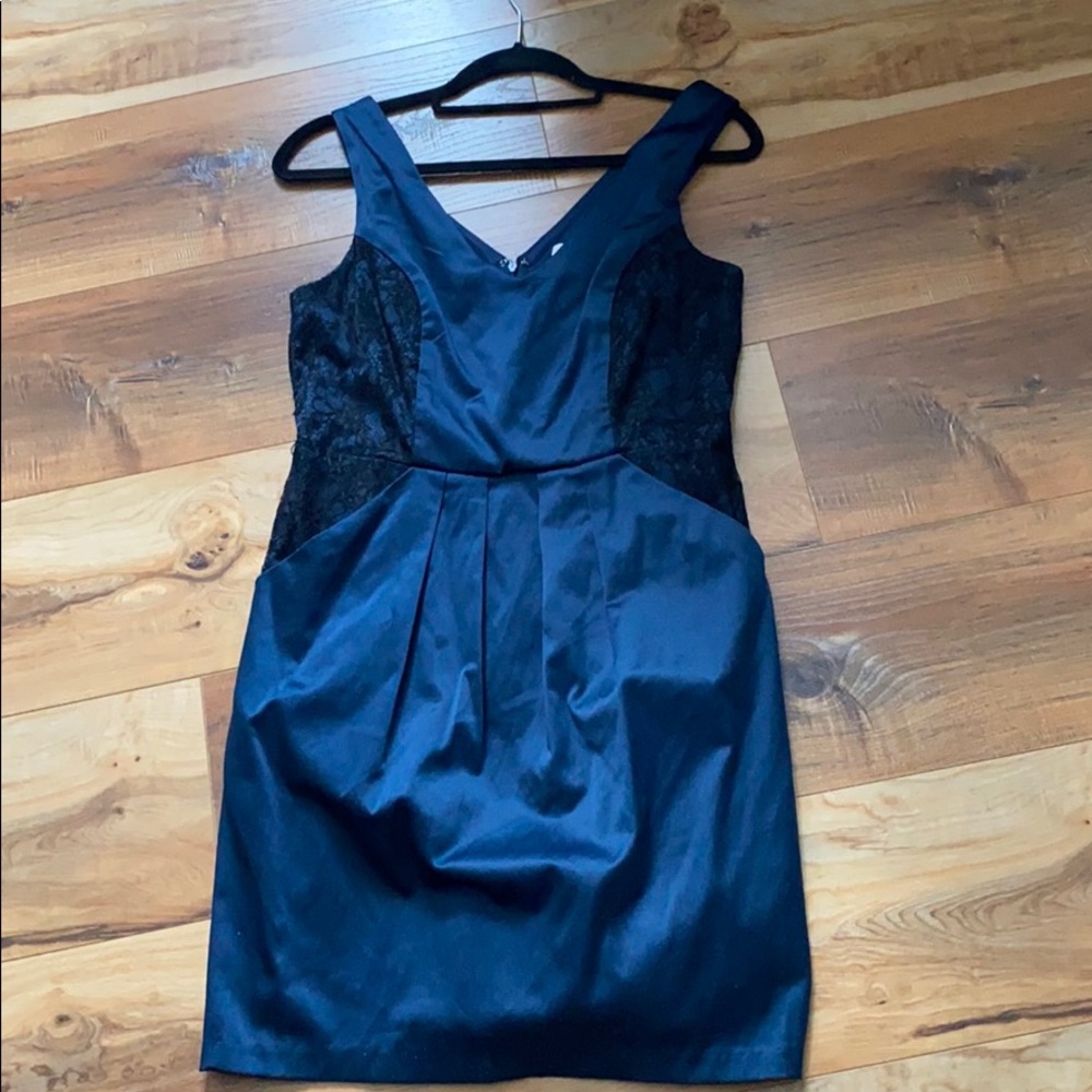 Corey P knee length Navy Satin cocktail Dress